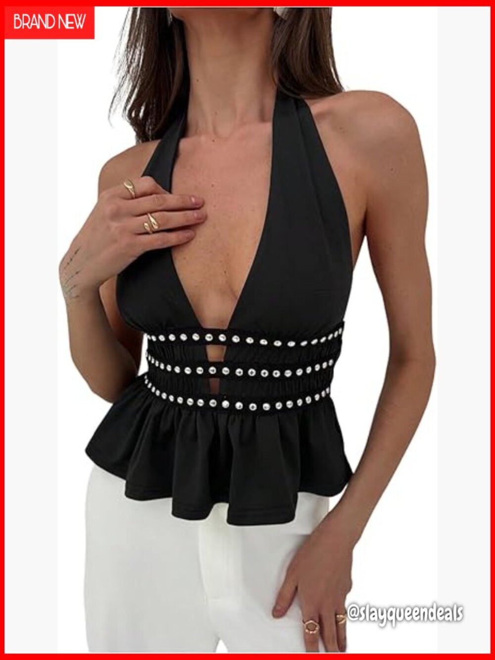 Y2k Halter Tank Top with Ruffle Hem Sleeveless Party Clubwear
